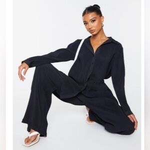 PrettyLittleThing Plisse Button Front Oversized Shirt